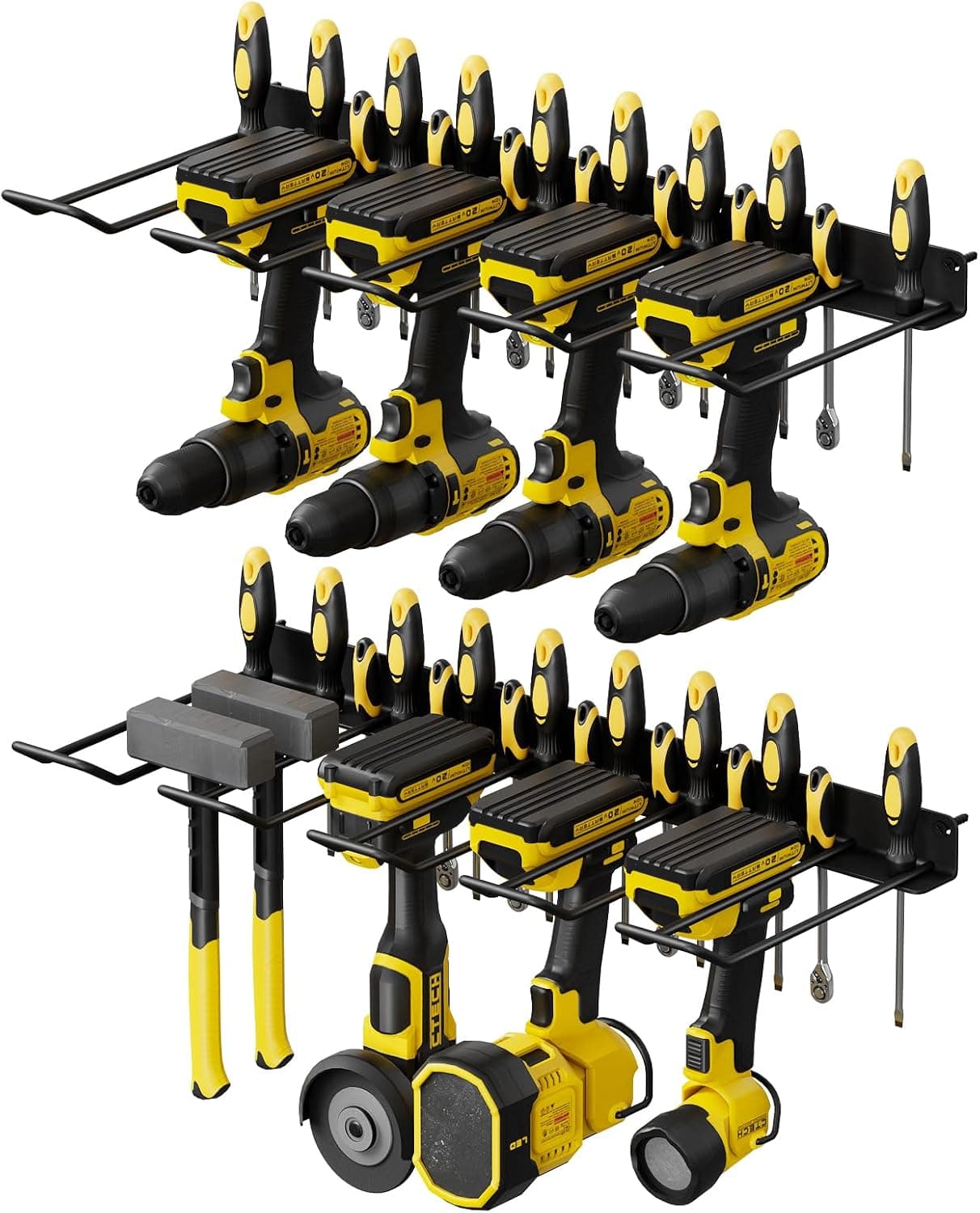 2 Pack Drill Holder Wall Mount, Cordless Power Tool Organizer, 8 Slots, 32 Screwdriver Holes