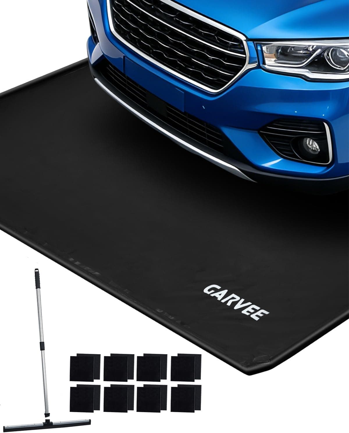 Garage Containment Mat with Raised Foam Edge, Heavy Duty PVC Floor Protector, Snow & Mud Melt Tray, 8'6 x 22', Black
