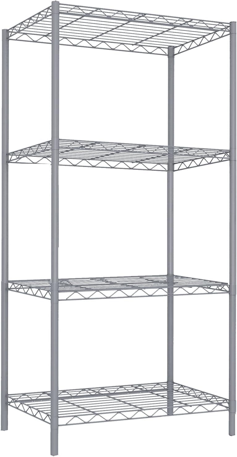 Home Basics 4 Tier Steel Wire Shelf Rack Heavy Duty Storage Shelving Unit for Kitchen Pantry Laundry Garage Closet Utility Organization, Grey