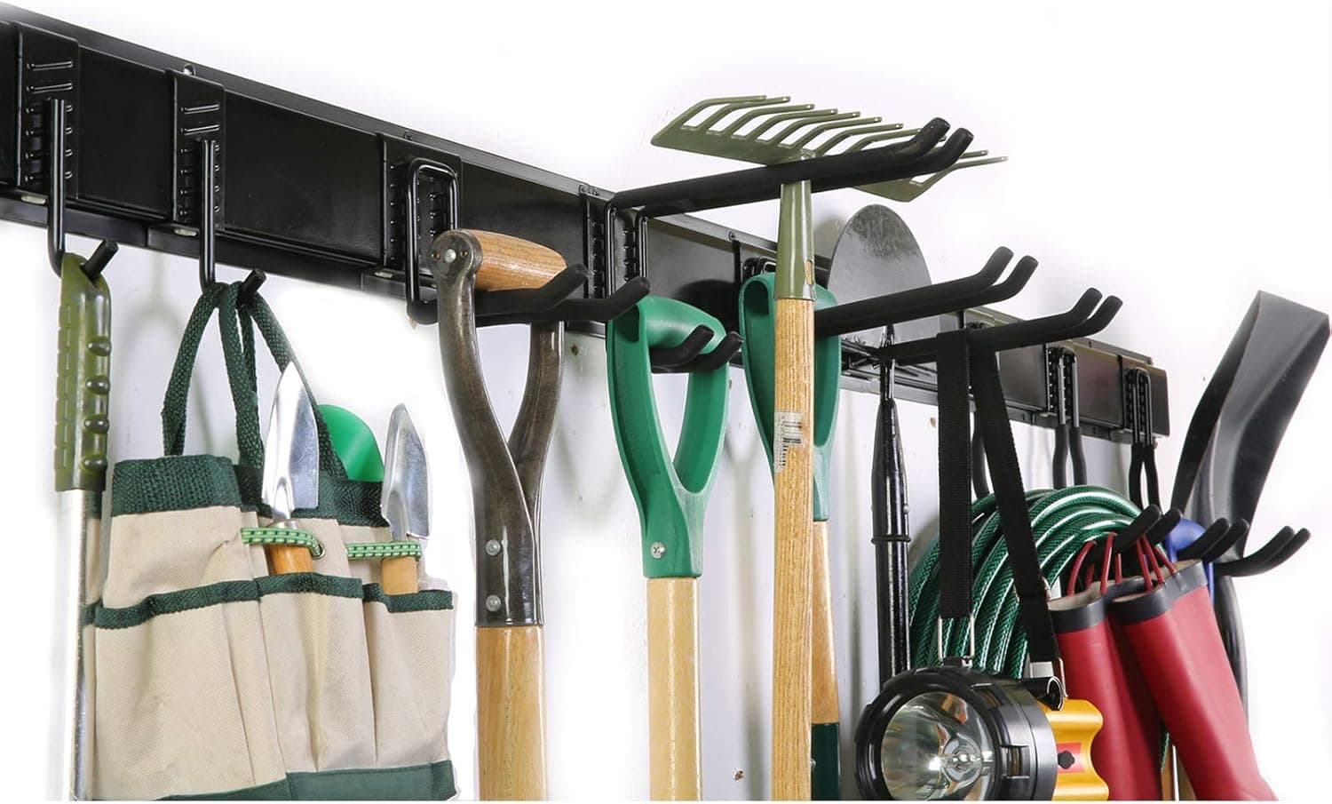 Ultrawall 13 PCS Tool Storage Rack, 64 Inches Adjustable Garage Organization Wall Mounted Storage System with 9 Hooks, Heavy Duty Steel Garden Tool Organizer