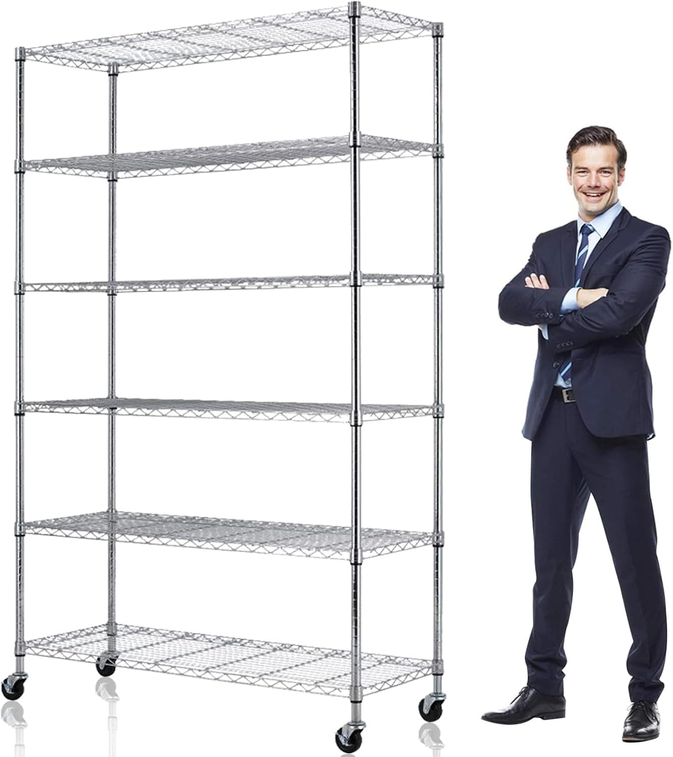 6-Tier Wire Shelving Unit with Wheels, 45"L x 18"W x 82"H Heavy Duty Metal Storage Shelves, 2100LBS Capacity NSF Certified Adjustable Steel Layer Rack Organizer