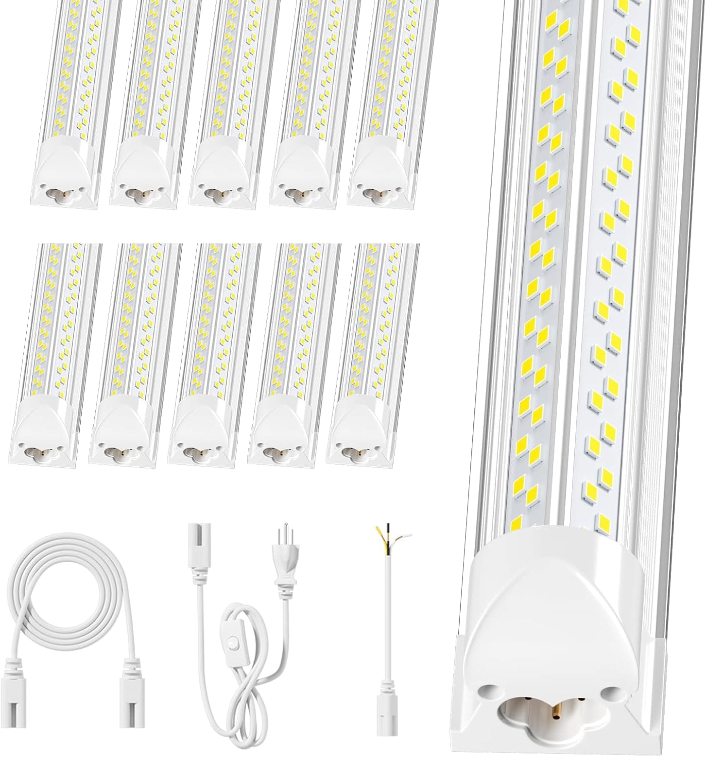 Super Bright 100w 8ft LED Shop Lights 10-Pack, 5000K 15000lm Linkable 8' Ceiling Garage Light Fixtures