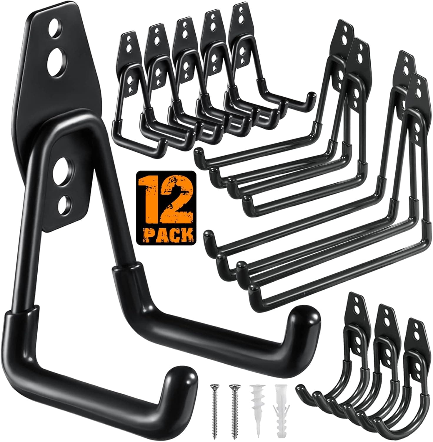 HUPBIPY 12 Pack Garage Hooks Heavy Duty Utility Steel with Anti-Slip Coating Wall Mount Storage Organizer for Hanging Power and Garden Tools, Ladders, Hose, Bikes, Ropes