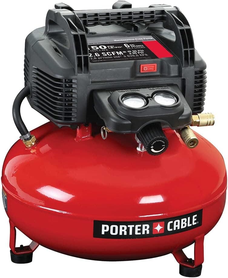 PORTER-CABLE Portable Pancake Air Compressor, 6 Gallon, 150 Max PSI, Oil-Free, 2.6 CFM @ 90 PSI (C2002)