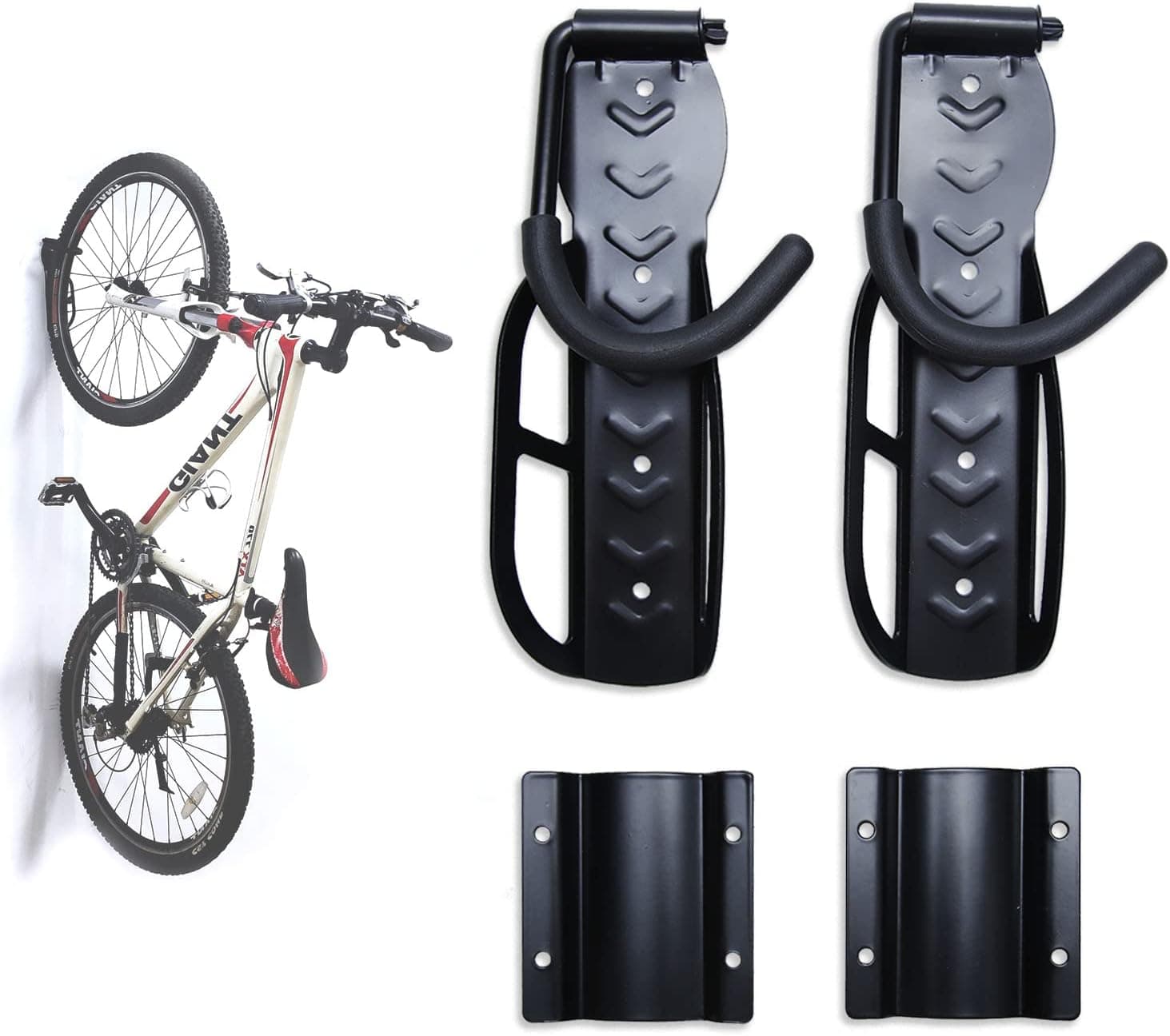 Ride Out Cycle Gear Bike Wall Mount Rack With Tire Tray (2 Pack) - Sturdy Vertical Bike Storage Rack for Indoor, Garage & Shed - Screws Included