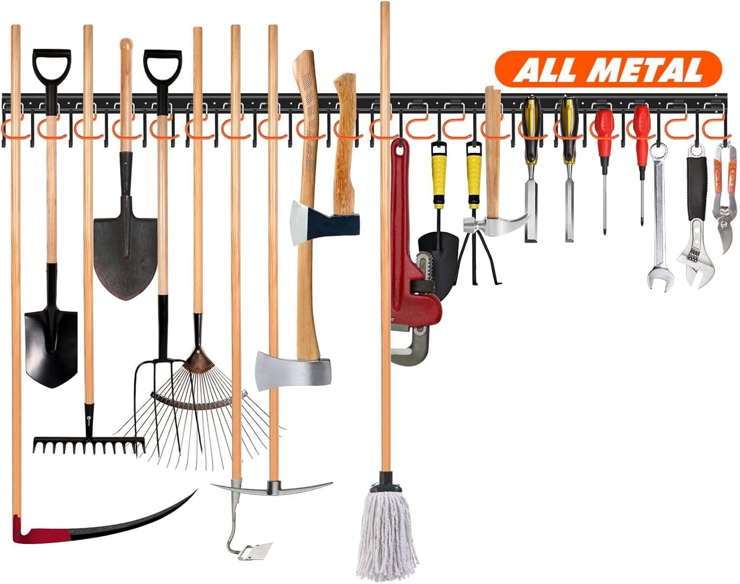 TVKB 68'' All Metal Garden Tool Organizer, Adjustable Garage Tool Organizer Wall Mount with Heavy Duty Hooks Tool Hangers for Garage Wall, Shed, Garden