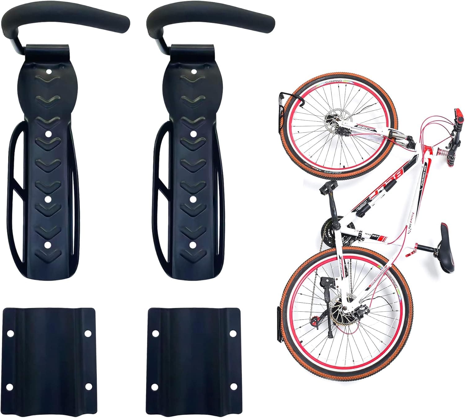 SHIAO 2Pack Bike Wall Mount Rack with Tire Tray Bike Hooks for Garage Vertical Bike Storage Rack for Indoor Garage Shed, Black