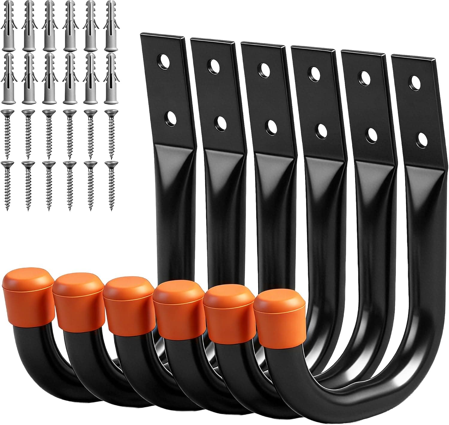 HORUSDY 6-Pack Heavy Duty Metal Wall Hooks, Large Garage Storage & Organization Hooks for Tools, Extension Cords, Ladders, and Bags, Wall Mount J Hooks, Black