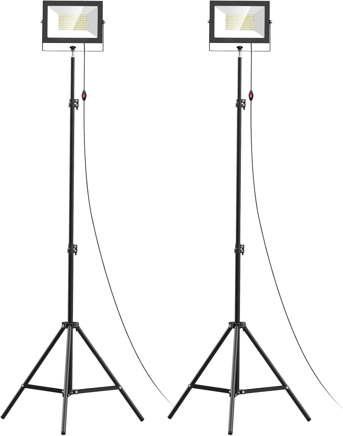 LIVOWALNY 2PCS LED Work Lights with Stand, 110W 11000 Lumens Portable Tripod Light with 13FT Cord, IP65