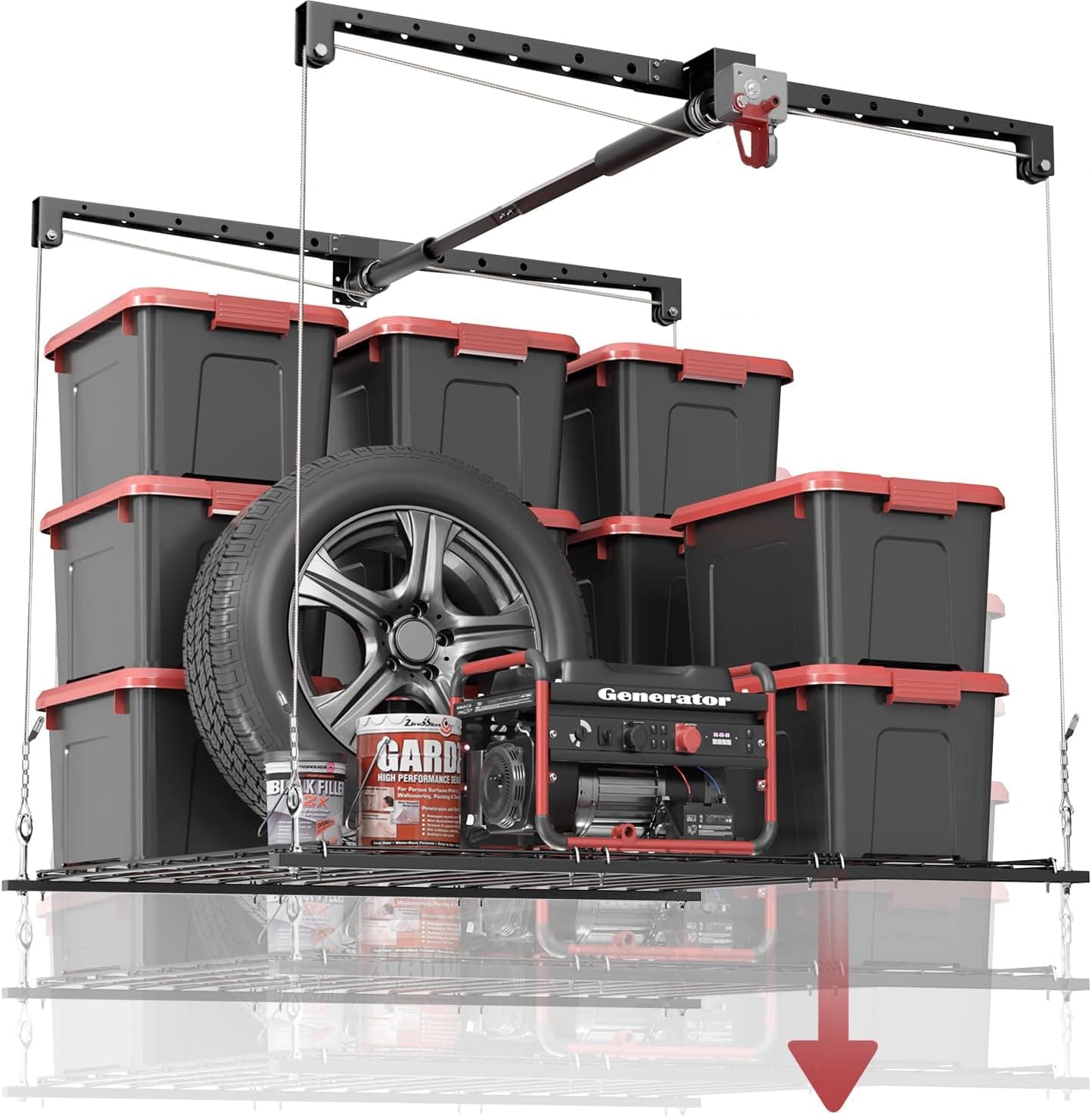 KOKORACKER Overhead Garage Storage Rack for 8-10 FT Ceiling, Heavy-Duty 4x4 FT with Safety Lock, 250lb