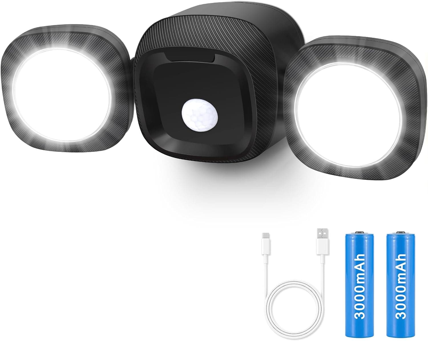 Battery-Operated Motion Sensor Light Outdoor, 6000mAh Rechargeable, Wireless LED Flood Light Waterproof, Black 1Pack