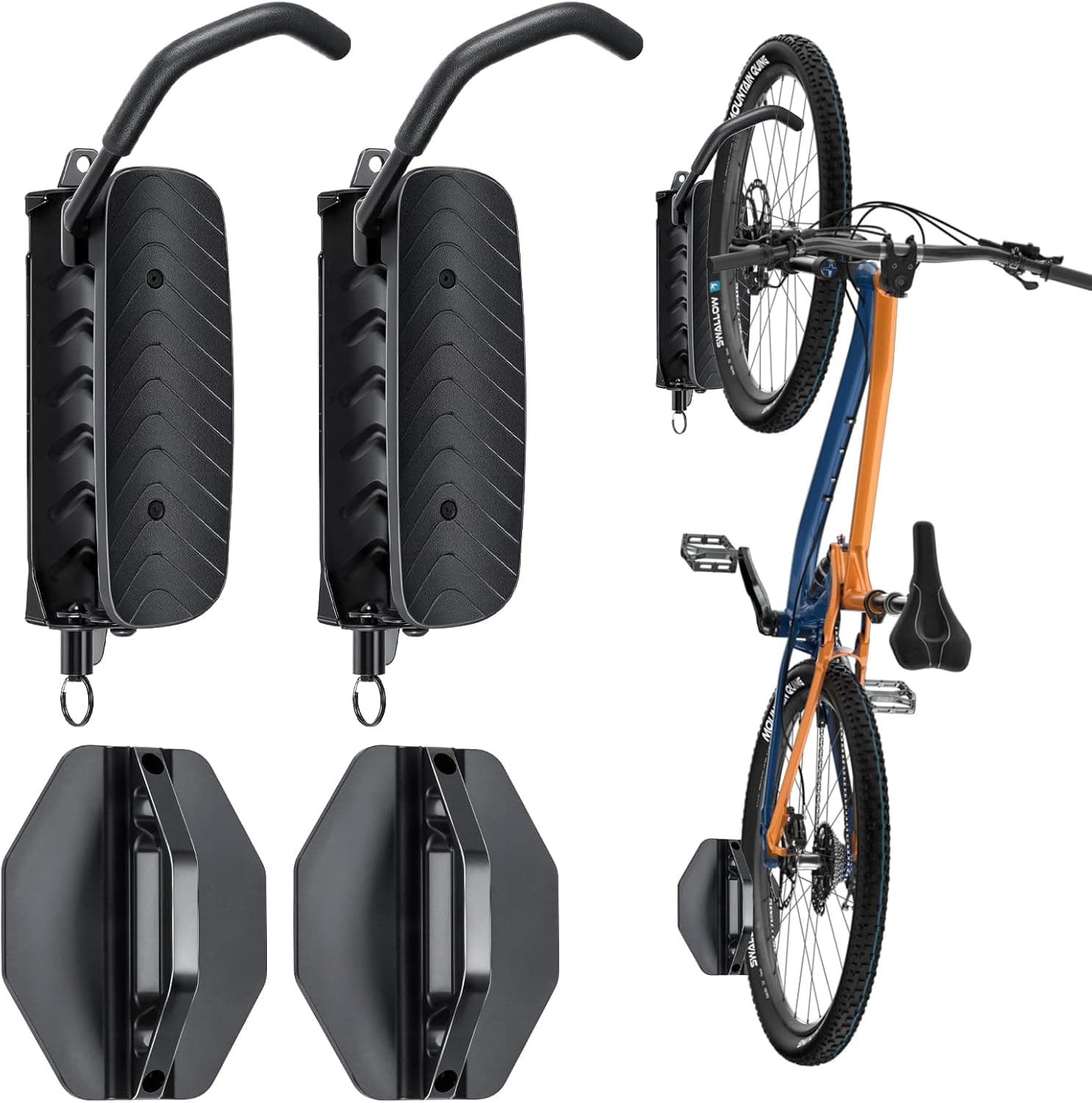 BYHUME Bike Rack Garage, Bike Wall Mount, 150 Degree Swivel & Space-Saving Vertical Bike Hangers for Storage, Sturdy Bike Stand Holds Up to 66lbs, 2 Pack